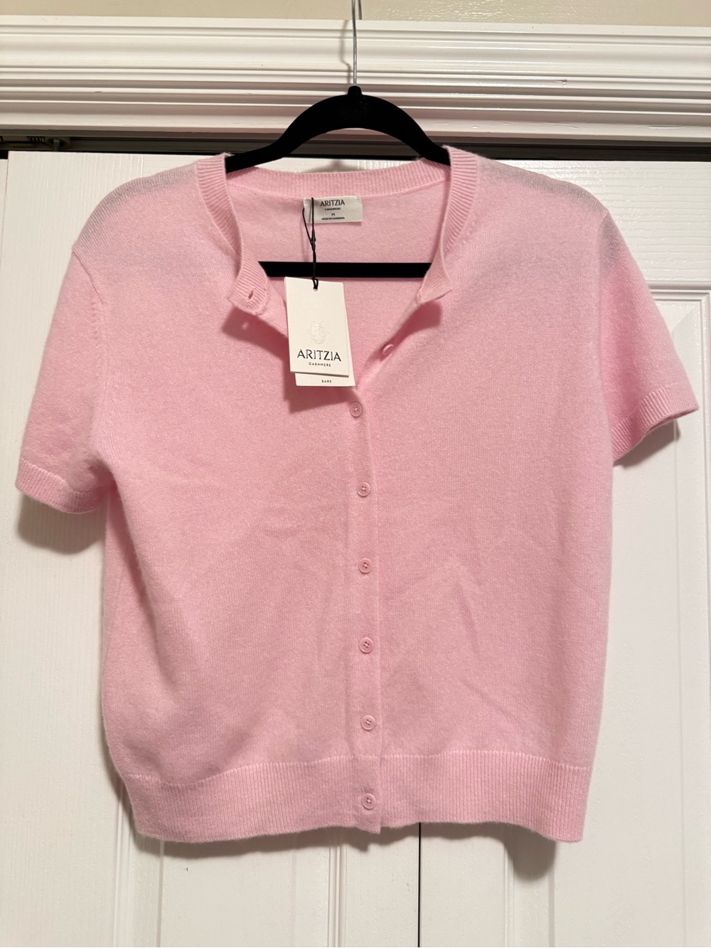 Aritzia Soft Pink Short-Sleeve Button Cardigan